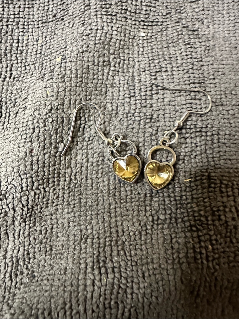 Heart Drop Earrings with Yellow Crystal Accent